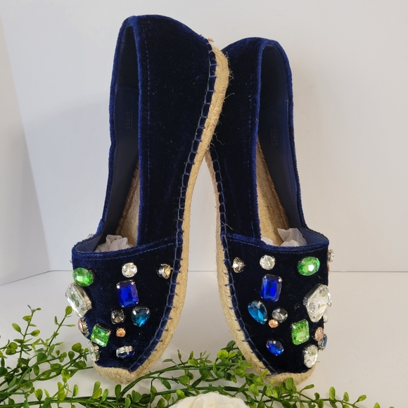 Baldi London Clementina  Navy Blue Velvet Jewel Espadrilles women's size… - Picture 10 of 10